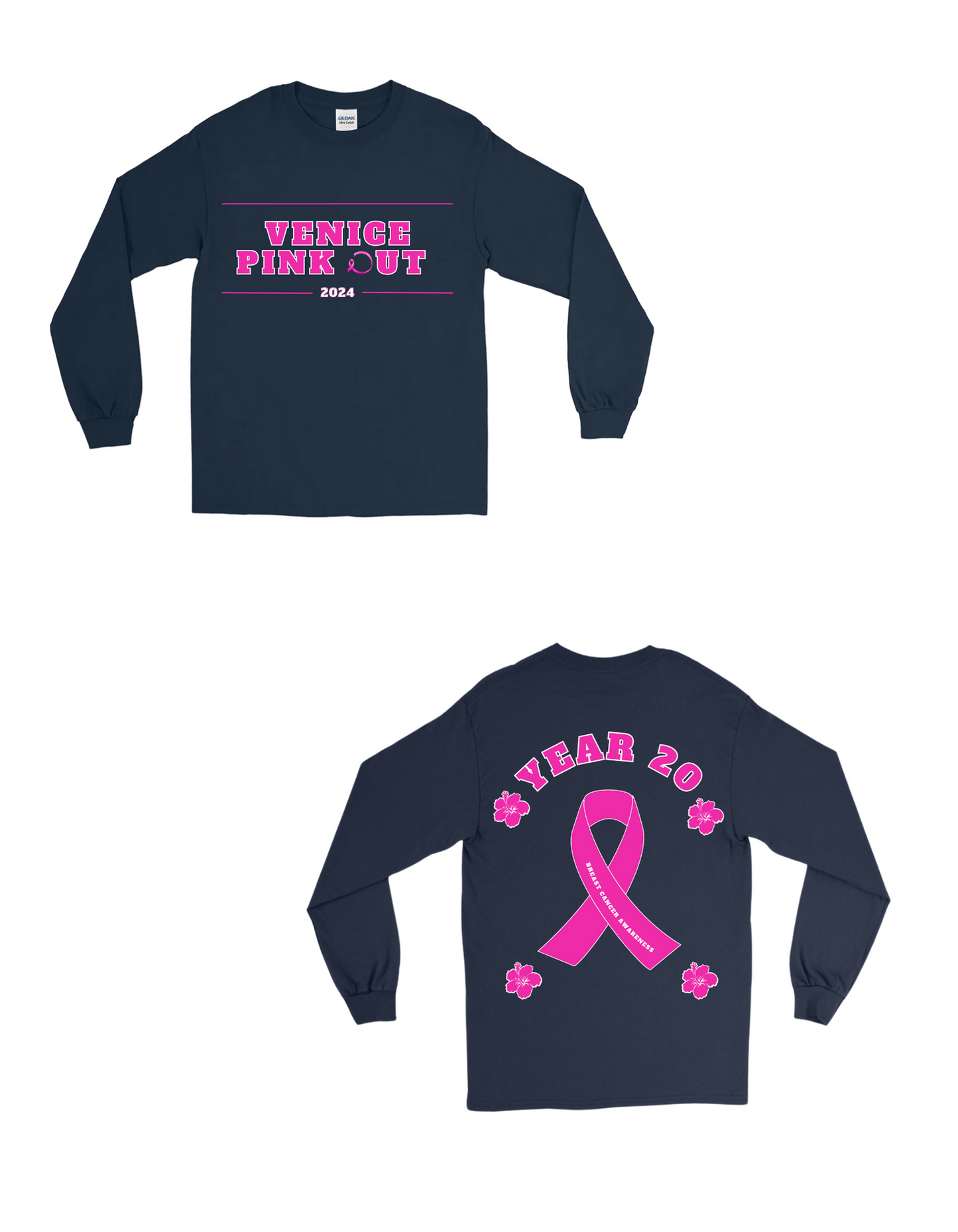 PINK OUT ADULT LONG SLEEVE TEE PINK OR NAVY